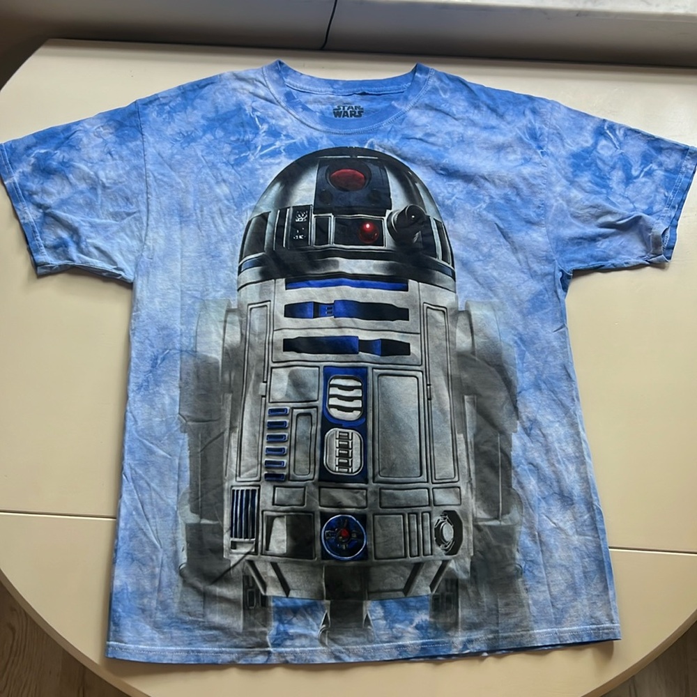 NWOT Disney Star Wars Fifth Sun R2D2 Tie Dye Blue White T-shirt